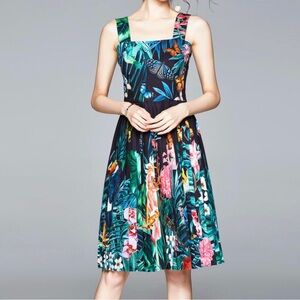 NWOT floral pleated sleeveless stunning midi dress.